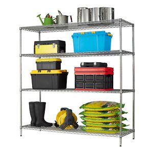 Storage 4-Shelves Industrial Rack Heavy Steel Wire Unit, 24&#034;Dx72&#034;Wx72&#034;H Chrome