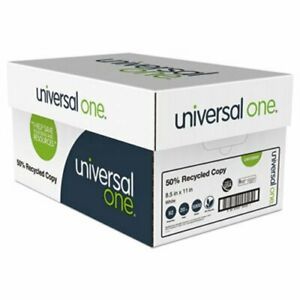 Universal 50% Recycled Copy Paper, 8-1/2 x 11, White, 5000 Sheets (UNV20050)