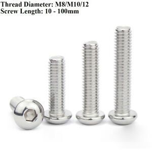 M8 M10 M12 Button Head Screws, Hexagon Socket Allen Key Bolts A2 Stainless Steel