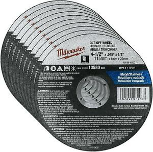 Milwaukee 10 Pack - 4.5&#034; Cut Off Wheels For Grinders On Metal &amp; Stainless Steel