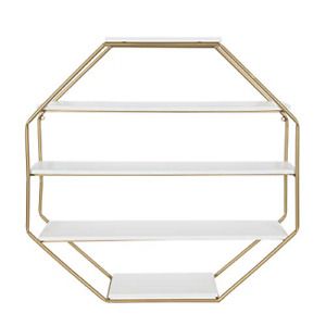 Kate and Laurel Lintz Large Modern Octagon Floating Wall Shelves with Metal Gold