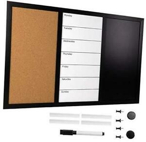 Wall Board Combo Whiteboard Corkboard &amp; Chalkboard: Magnetic Large Weekly