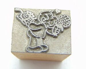 Printing Letterpress Printers Block Man With Flowers &amp; Present