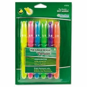 Ticonderoga Emphasis Desk Style Highlighter, Chisel Tip, 6/Set (DIX47076)