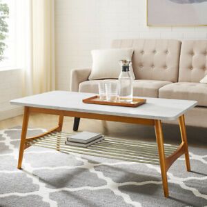 44&#034; Faux Marble Tapered Leg Coffee Table - Faux White Marble/Acorn