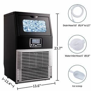 Commercial Grade Ice Maker 66lbs/24h Automatic Clear Cube Ice Making Machine LED