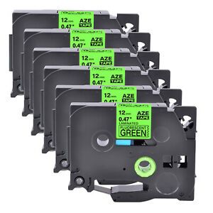 6PK Compatible Brother P-Touch TZ TZe-D31 Black on Fluo Green Label Tape 12mm