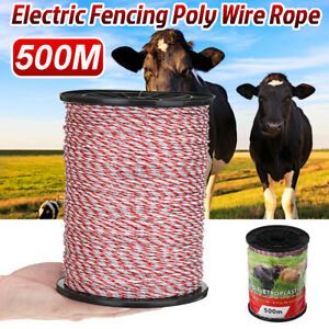 500M 2mm Roll Electric Fence Wire Rope Red White Polywire Steel Poly Rope Kit