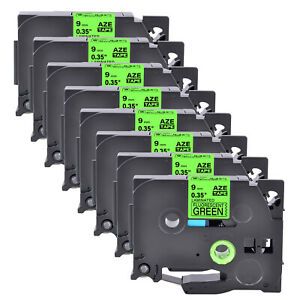 8PK Tape Label TZe-D21 TZ-D21 Black on Fluorescent Green 9MM For Brother PT-D450