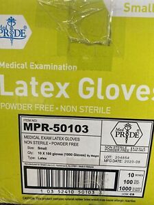 Medpride Medical Exam Latex Gloves, Powder Free, Small, Box of 1000