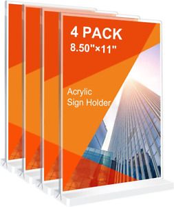 Acrylic Sign Holder, 8.5  11 inches Double-Sided Desktop Display Holder, 4 Pack