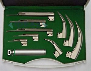 Fiber Optic Macintosh &amp; Miller Laryngoscope Set with 9 Blades + Medium Handle