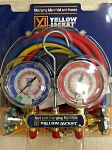 Yellow Jacket Refrigeration Gauge SET R404a, R410a, R22 w/60&#034; Hoses