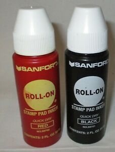 Sanford Roll-On 2oz Quick Dry Stamp Pad Inker Black 58701 Red 58702 Pair New