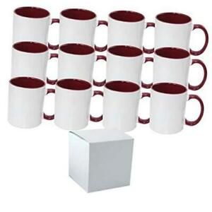 Case of 12 11 oz. DARK RED (Maroon) Inner &amp; Handle- Ceramic Sublimation Mugs -
