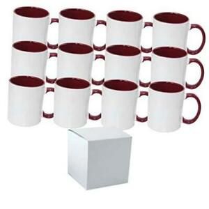 Case of 12 11 oz. DARK RED (Maroon) Inner &amp; Handle- Ceramic Sublimation Mugs -