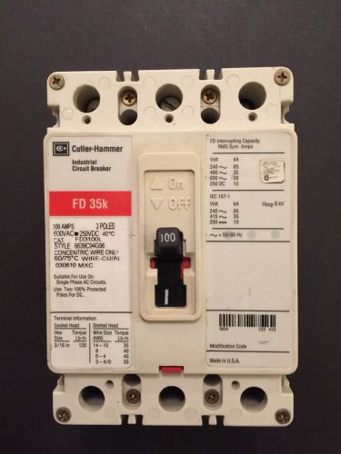 (1) fd3100l cutler hammer three phase 100amp circuit breaker #91 for sale