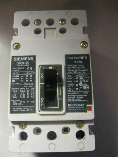Siemens ite neb3b070 3 pole 480 volts 70 amps circuit breaker for sale