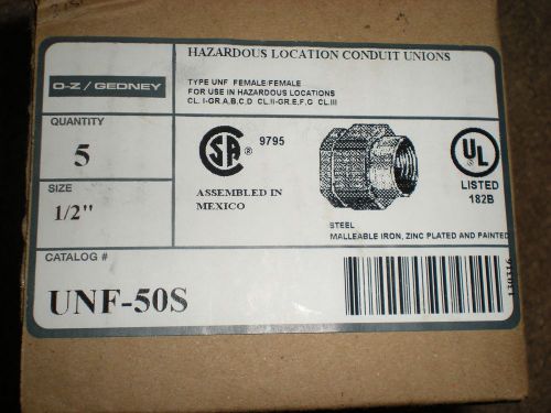 LOT OF 5 OZ GEDNEY UNF-50S  1/2&#034;  EXPLOSIONPROOF UNION, 3 PIECE COUPLING