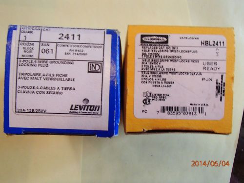2 new 2411 locking plugs-hubbel and leviton brands 20a-125/250v for sale