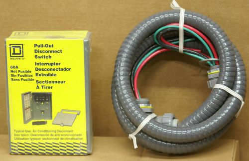 Square d #ufp222r &amp; 8 awg 6 foot whip 60 amp pull-out a/c disconnect switch for sale