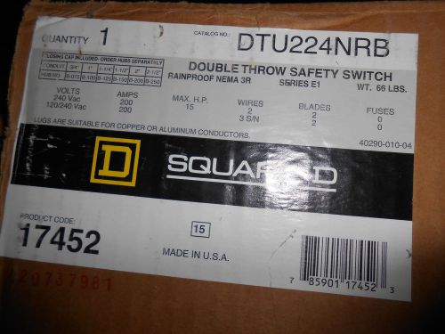 Square d dtu224nrb 200 amp 240 volt double throw safety switch for sale