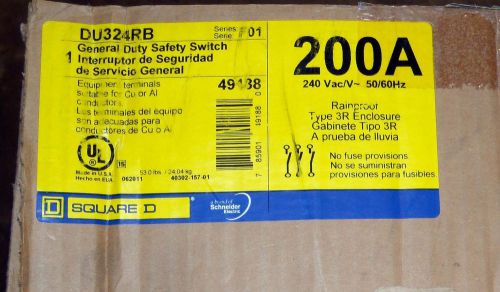 Square d 200 amp safety switch du324rb 240 vac 3r outdoor nib new in box for sale
