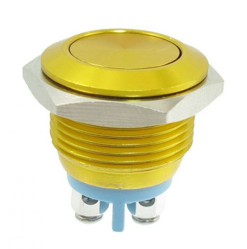 16mm Flush Mounted Momentary SPST Yellow Stainless Round Push Button Switch