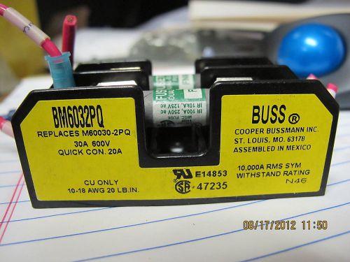 Bm6032pq buss fuse block holder 2 pole 30amp 600v &amp; 1 fnm-2, 1 fnm-5 fuses for sale