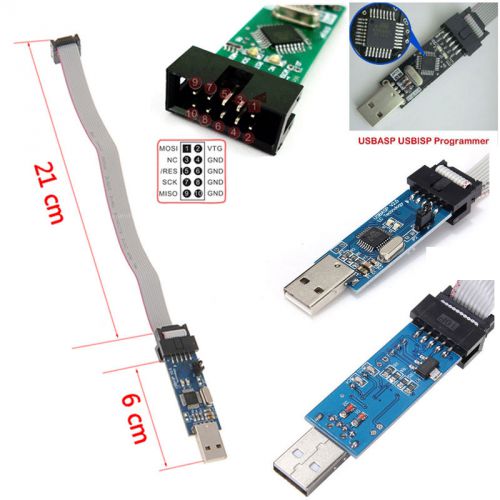 New USBASP USBISP AVR Programmer Adapter 10 Pin Cable USB ATMEGA8 ATMEGA128