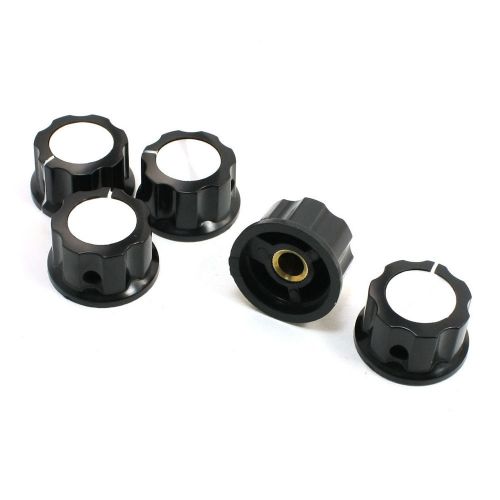 5pcs 6mm Shaft Dia Ribbed Grip Brass Tone Core Potentiometer Knobs Caps