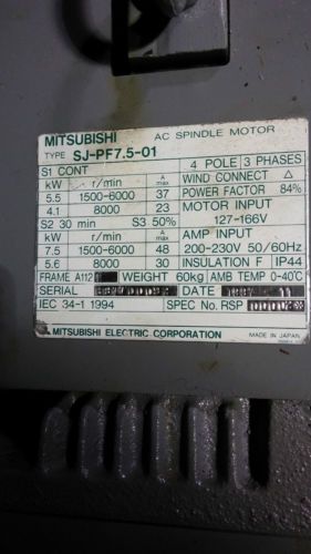 K80  Mitsubishi AC Spindle Motor SJ-PF7.5-01