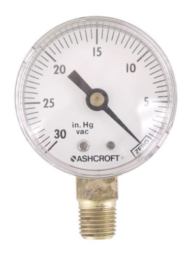 Ashcroft 2&#034;inch 0-30&#034;hgvac 1/4&#034;npt brass socket lower mount pressure gauge gage for sale