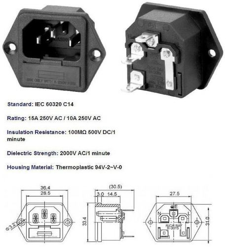 2pcs copper 3-pin 10a250v / 110v ac socket jack multiple safety with fuse seat for sale