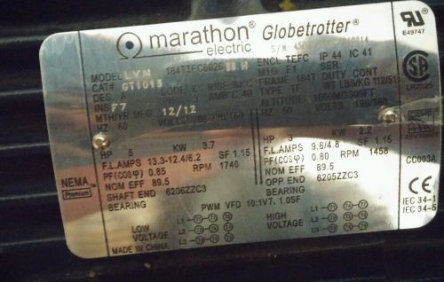 Marathon motors 184ttfc6026 motor,3-ph,5 hp,1758 rpm,208-230/460v g5809824 for sale