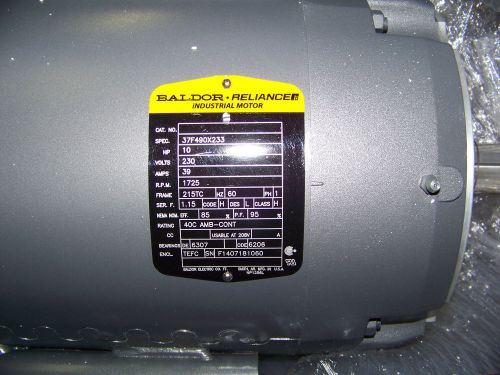 Baldor-Reliance Motor Spec # 37F490X233 10 HP 230 V 39 Amps 1725 RPM 215TC Frame