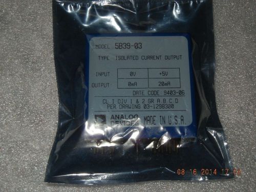 Analog Devices Isolated Current Output Module, 5B39-03, NEW