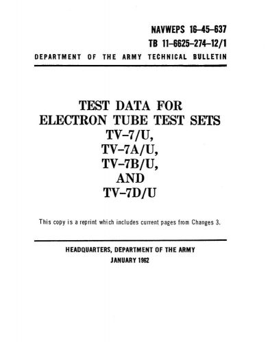 Updated Tube Test Data Manual : TV-7 Tube Tester  ***100+ Pages***