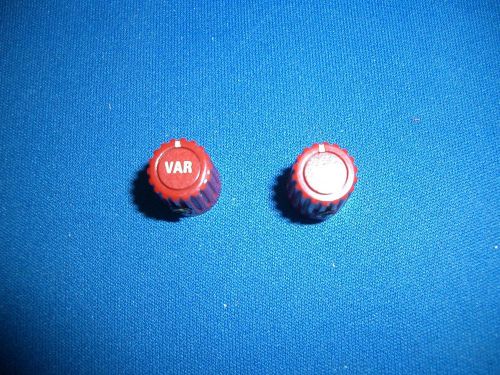 PAIR of Tektronix TEK knobs, red, 3/8&#034; diameter, 1/8&#034; shaft, &#034;VAR&#034;