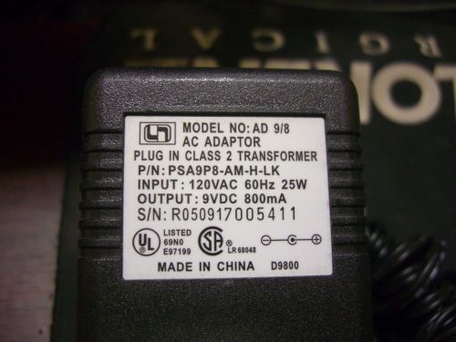 Genuine AD 9/8 PSA9P8-AM-H-LK Power Supply IP 120v 60hz 25w  OP 9v 800ma
