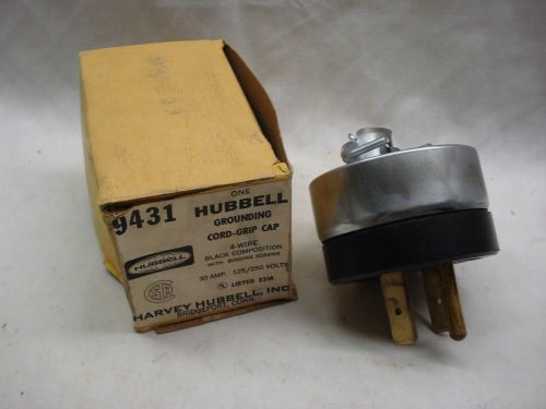 Hubbell Grounding Cord Grip Cap,  125 / 250 Volt,  30 Amp,  4-Wire,  9431,  NIB