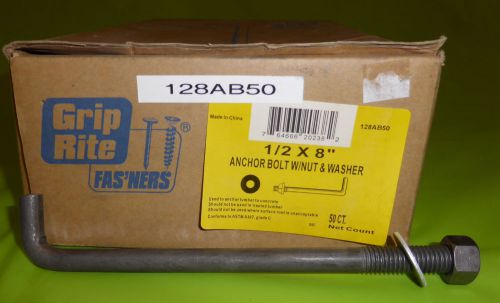 1 /2&#034; x 8&#034; l style  50 each anchor bolts with nuts &amp; washers grip rite 128ab50 for sale