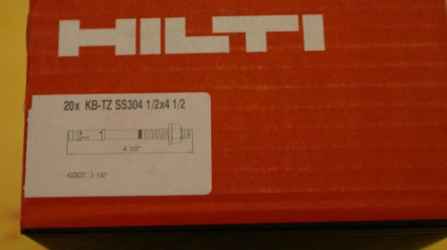 HILTI KB-TZ EXPANSION ANCHOR 1/2 X 4 1/2 304 STAINLESS STEEL , 1 BOX QTY. 20