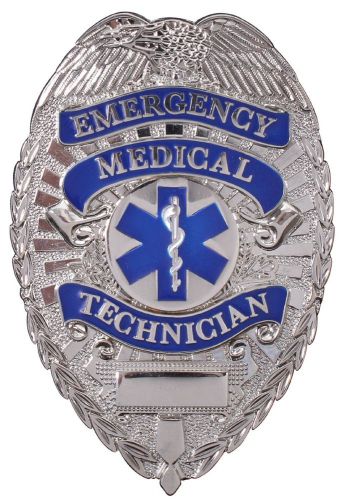 3&#034; deluxe nickel-plated emt emergency medical technician badge rothco item 1927 for sale