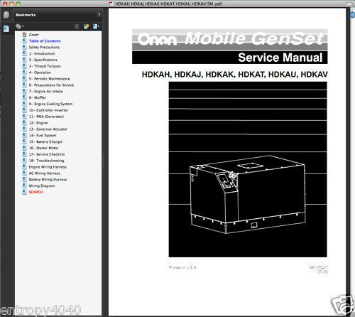 Onan HDKAK Operators SERVICE MANUAL Parts Catalog -5- Genset &amp; ENGINE MANUAL CD