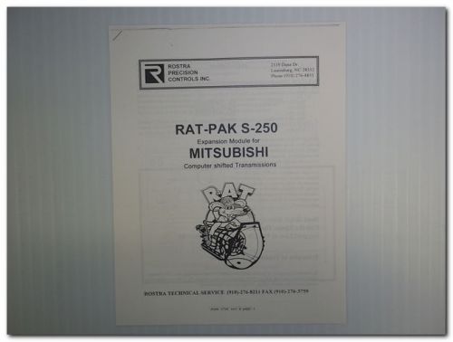 ROSTRA PRECISION RAT-PAK S-250 SHIFTED TRANSMISSION EXPANSION MODULE MANUAL