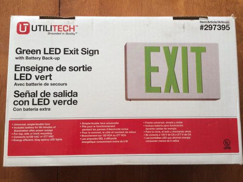 NIB Utilitech LWSPXEUGW Green EXIT Sign wi Battery Back-Up #297395 FREE SHIPPING