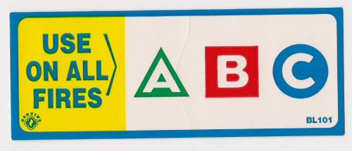 (LOT OF 5) SELF-ADHESIVE VINYL &#034;ABC FIRE EXTINGUISHER CLASSIFICATION LABELS&#034;