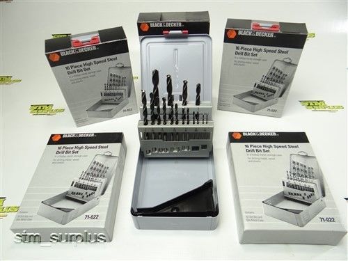 NEW!! 5  BLACK &amp; DECKER 16 PCS DRILL INDEXES 1/16&#034; TO 3/8&#034; STEEL CASE