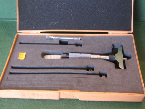 Vintage MITUTOYO Depth Micrometer .001&#034;  Made In Japan w/ Plastic Case &amp; 3 Rods